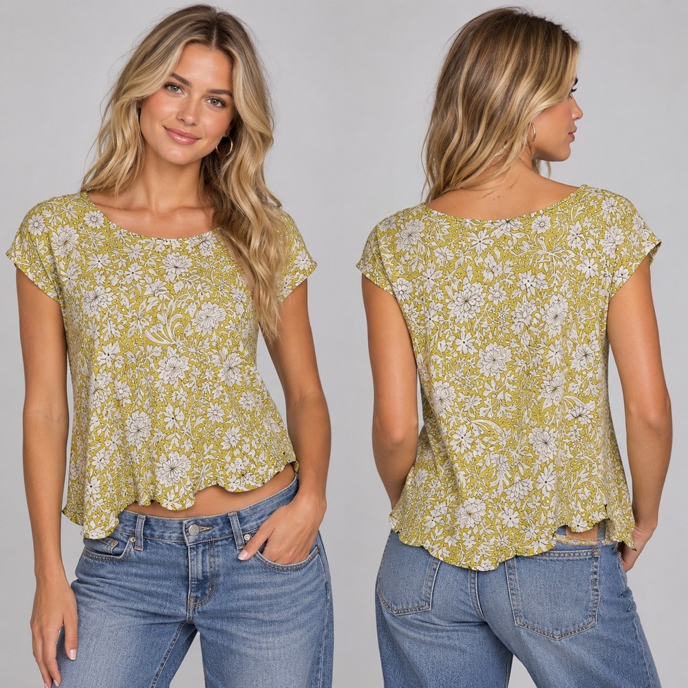 Y2K floral 100% linen flowy summer blouse top uneven hem shirt by Rachel Ashwell